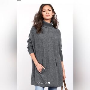 Garnet Hill Oversized Turtle Neck Sweater Cashmere Tunic Length Pouch Pocket S